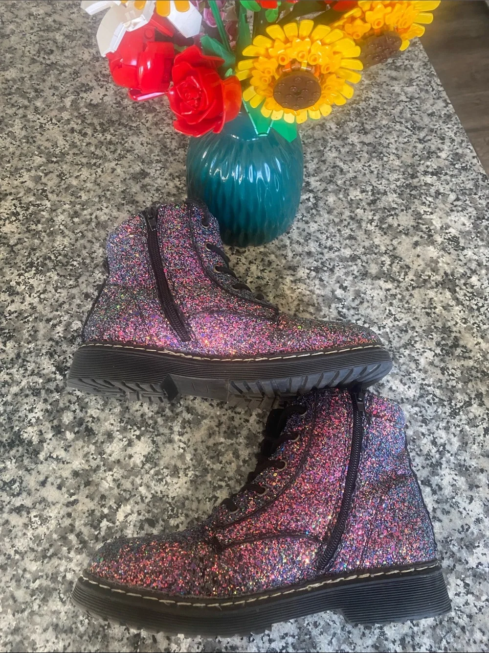 Fabkids iridescent Glitter Lace-Up side zipper Boots